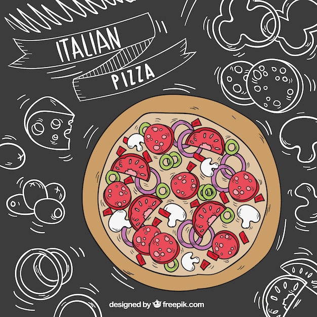 Vector gratuito pizza italiana con pizarra de fondo