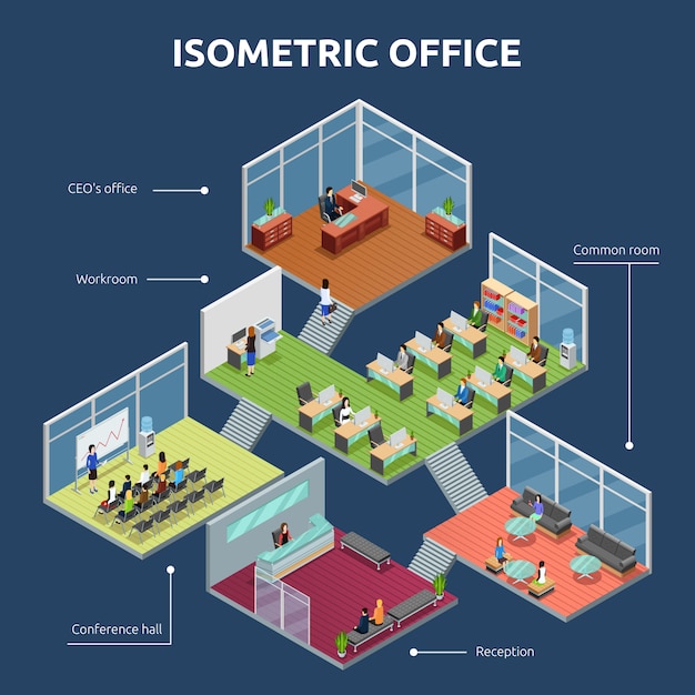 Plan de edificio de oficinas isométrica