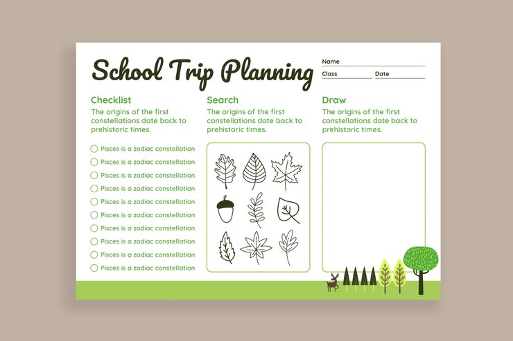 Vector gratuito plan de lecciones de viaje escolar al bosque dibujado a mano