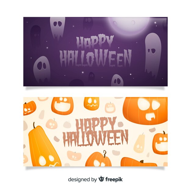 Plana halloween pancartas fantasmas y calabazas