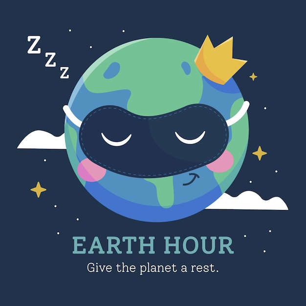 Vector gratuito planeta de la hora de la tierra de diseño plano con corona