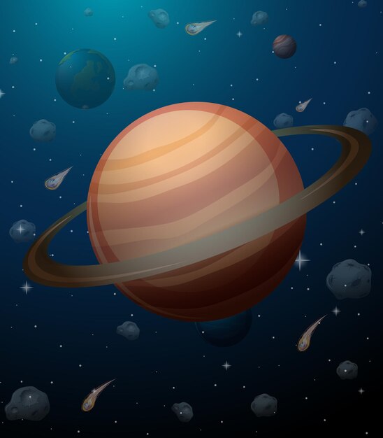 Planeta Saturno en el fondo del espacio