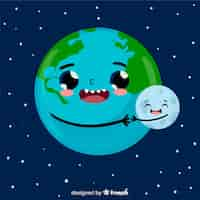 Vector gratuito planeta tierra adorable con diseño plano