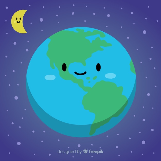 Planeta tierra adorable con estilo de dibujo animado