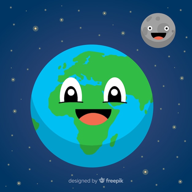 Vector gratuito planeta tierra adorable con estilo de dibujo animado