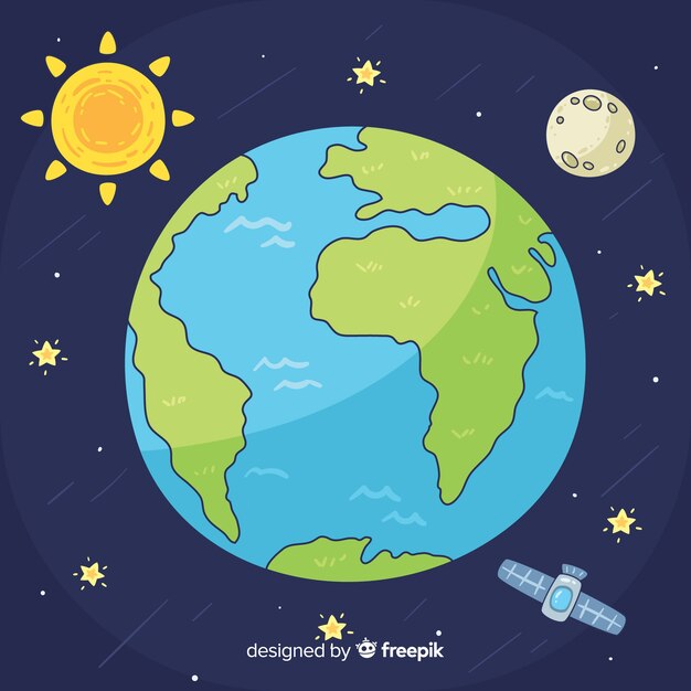 Planeta tierra adorable con estilo de dibujo a mano