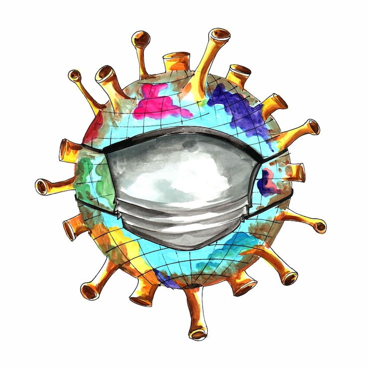 Vector gratuito planeta tierra con fondo de máscara de protección contra virus