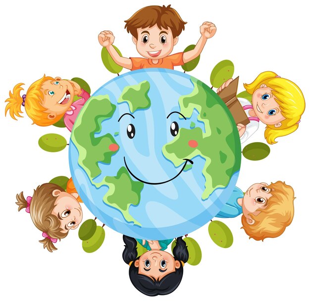 Planeta tierra con personajes de dibujos animados