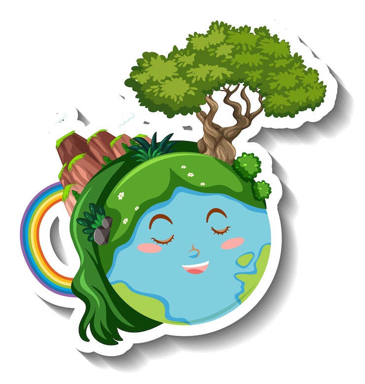Vector gratuito planeta tierra sonriente con cabello verde