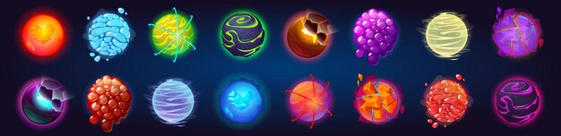 Planetas alienígenas de fantasía para el vector del juego espacial ui
