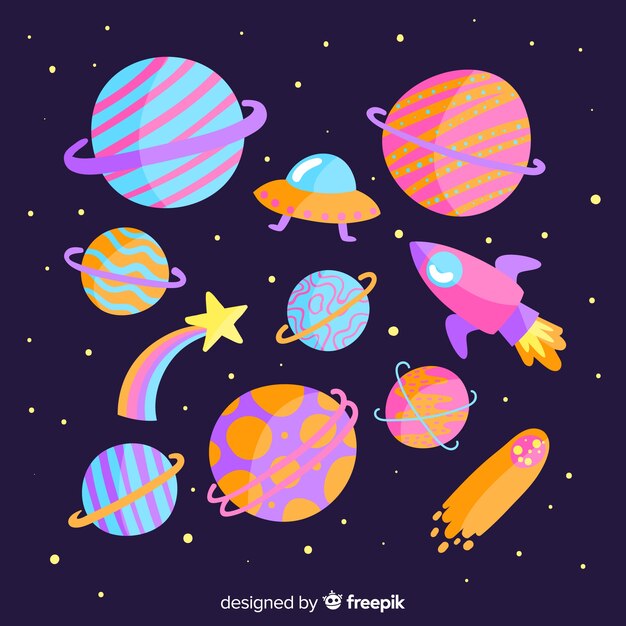 Planetas coloridos en el paquete del sistema solar