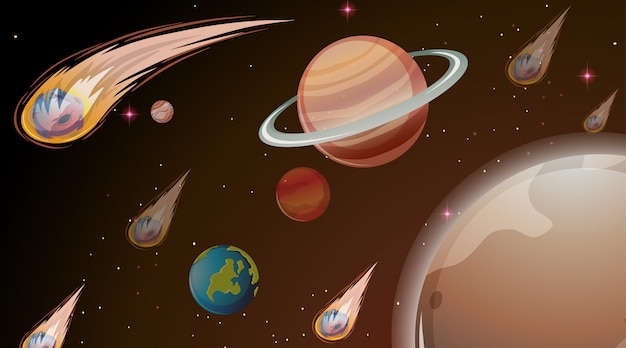 Vector gratuito planetas en el espacio escena o fondo