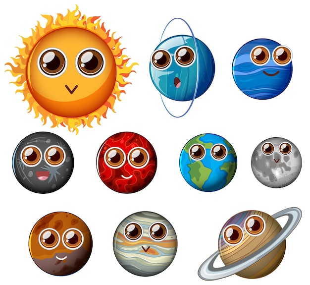 Los planetas del sistema solar sonriendo