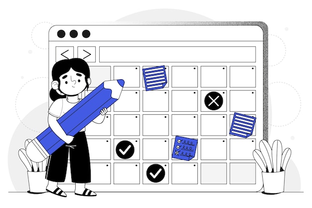 Planificación empresarial dibujada a mano con calendario