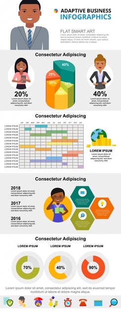 Planificación o análisis de infografía concepto conjunto de gráficos