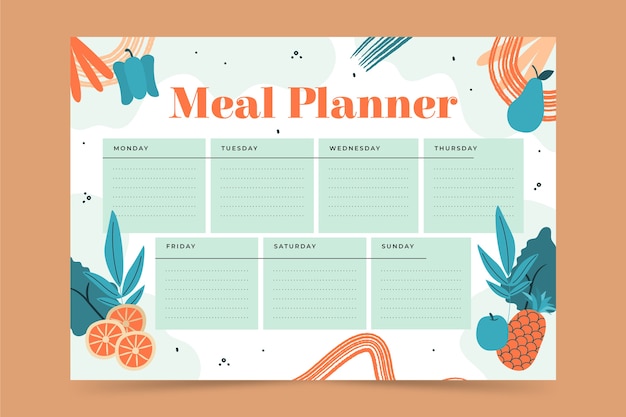Vector gratuito planificador de comidas de diseño plano dibujado a mano
