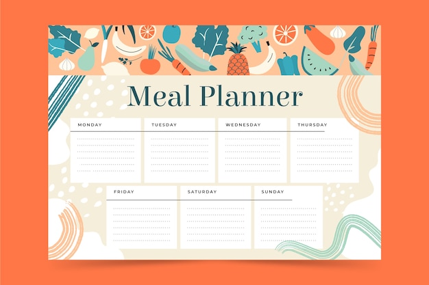 Vector gratuito planificador de comidas de diseño plano dibujado a mano