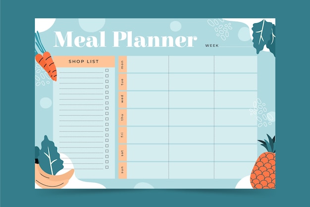 Vector gratuito planificador de comidas de diseño plano dibujado a mano