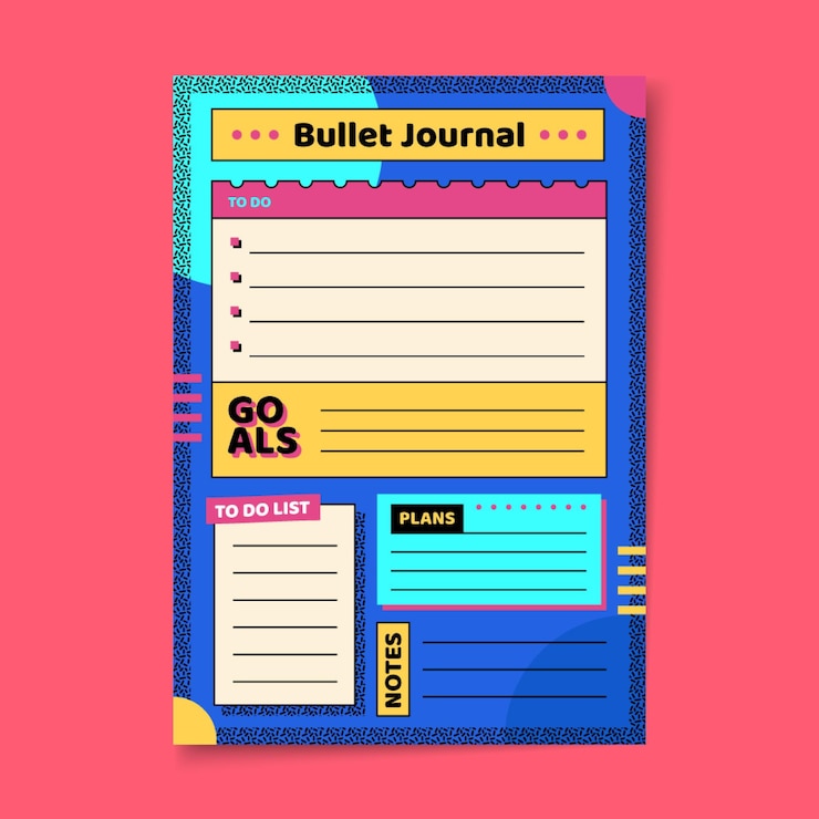 Vector gratuito planificador de diario bullet en colores vivos