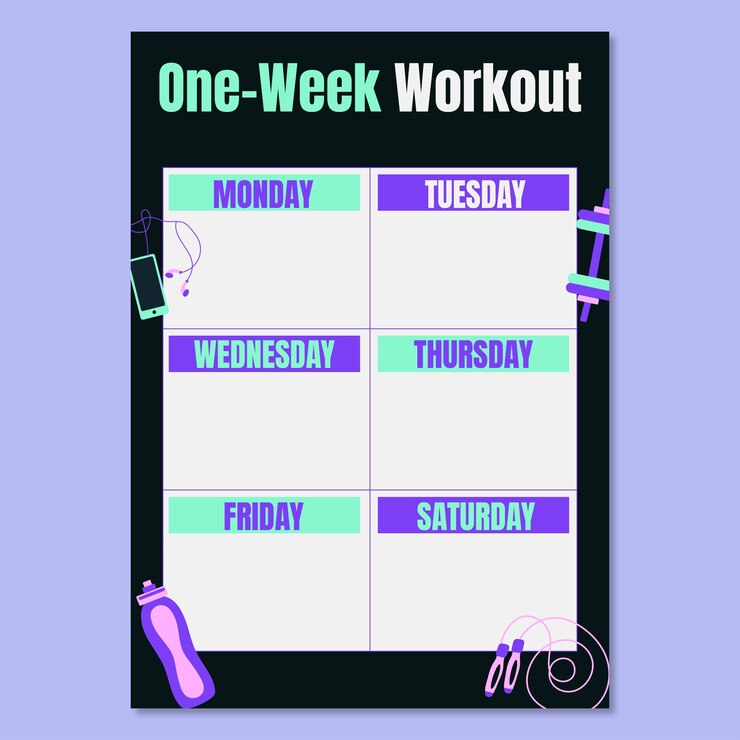 Vector gratuito planificador de entrenamiento moderno de una semana en cuadrícula
