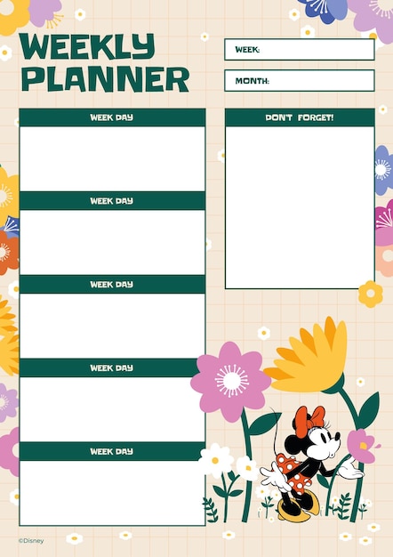 El planificador semanal de Minnie el planificador de primavera