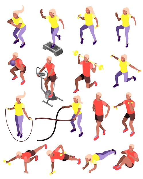 Plank core fuerza entrenamiento abs cardio actividad pesas levantamiento ejercicios ejercicios isométricos iconos conjunto recolor vector ilustración