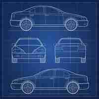 Vector gratuito plano de coche. plano de ingeniería de vehículos. estructura de la ilustración del modelo sedán.