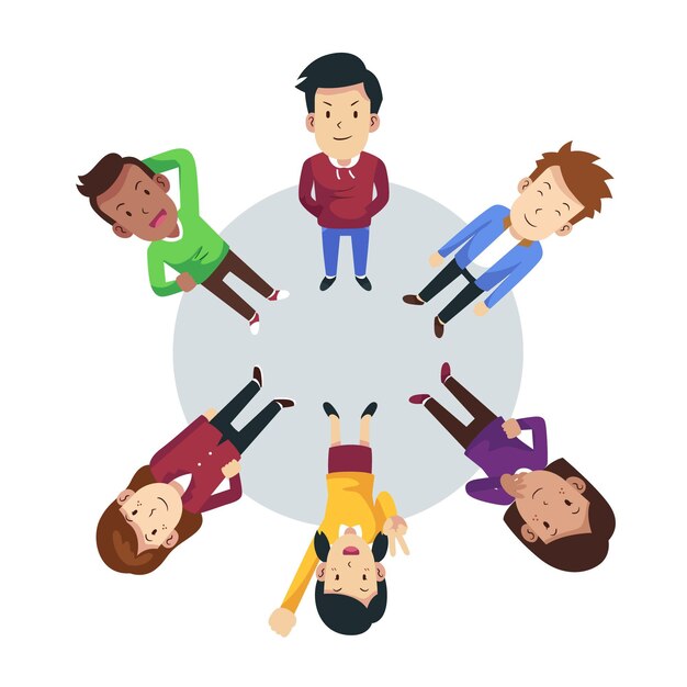 Plano diferentes personas mirando hacia arriba