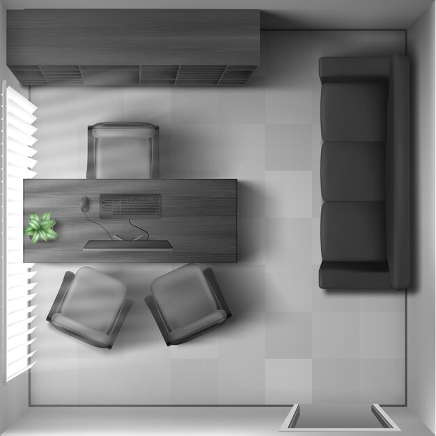 Plano de diseño de oficina oscura realista