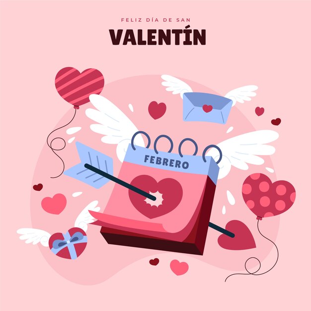 Plano feliz día de san valentín en español ilustración y tarjeta de felicitación