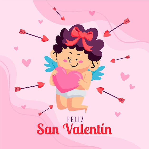 Vector gratuito plano feliz día de san valentín en español ilustración y tarjeta de felicitación