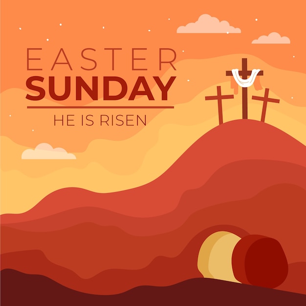 Vector gratuito plano ha resucitado ilustración del domingo de pascua