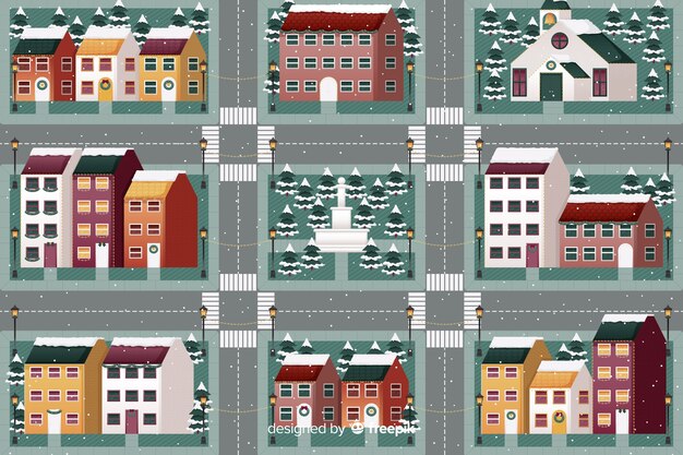 Plano pueblo navideño con casas y calles