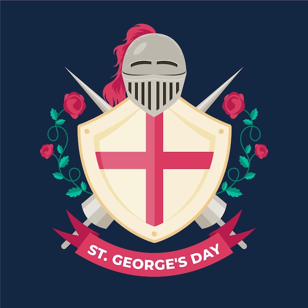 Vector gratuito plano st. ilustración del día de george con armadura de caballero y escudo