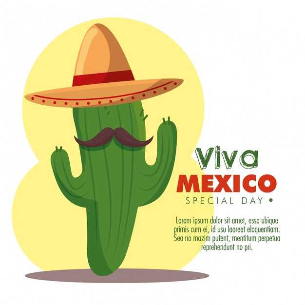 Planta de cactus con sombrero y bigote para el día de los muertos