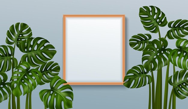 Una planta de casa llamada monstera en la cantidad de dos piezas dispuestas por una ilustración de vector realista de espejo