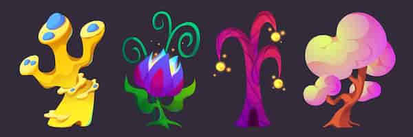 Vector gratuito plantas alienígenas de fantasía para el diseño de juegos