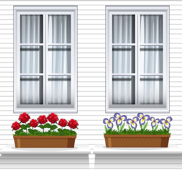 Vector gratuito plantas de flores cerca de la ventana