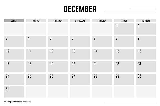 Plantilla A4 Calendario Planificación Diciembre