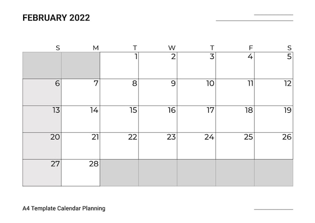 Plantilla A4 Calendario Planificación Febrero