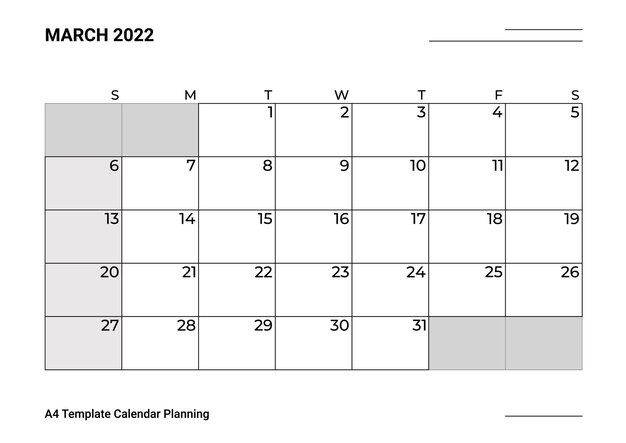 Plantilla A4 Calendario Planificación Marzo