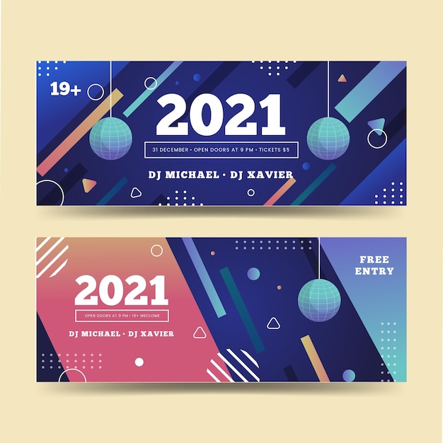 Plantilla abstracta de banners de fiesta de año nuevo 2021