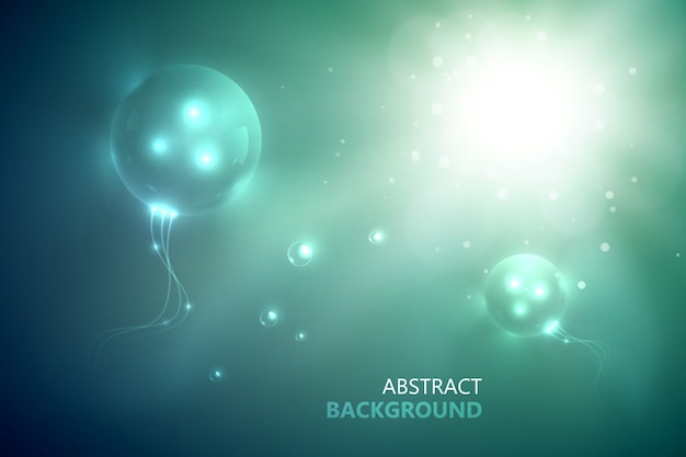 Plantilla abstracta futurista con brillantes círculos brillantes innovadores y efectos de luz sobre fondo borroso