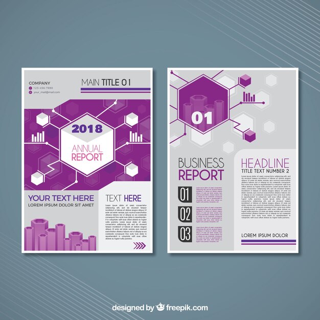 Plantilla abstracta gris y morado de cover de reporte anual