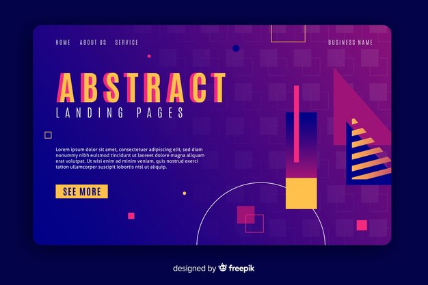 Plantilla abstracta de landing page de formas geométricas