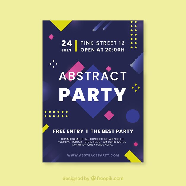 Plantilla abstracta de póster de fiesta con diseño geométrico
