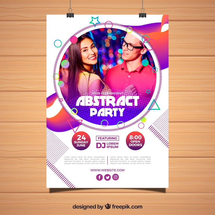 Vector gratuito plantilla abstracta de póster de fiesta con formas geométricas