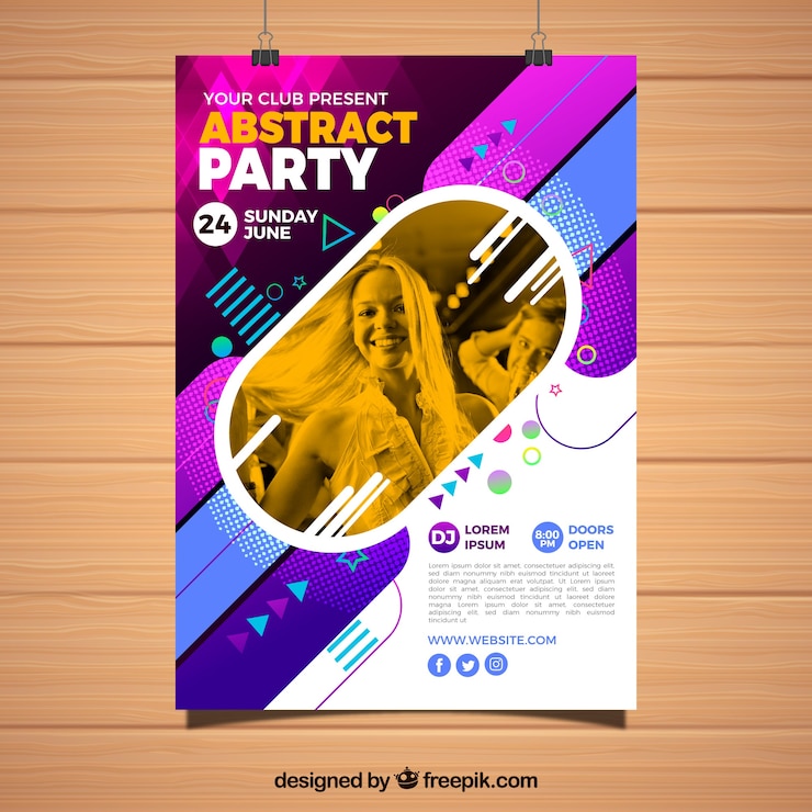 Vector gratuito plantilla abstracta de póster de fiesta con formas geométricas