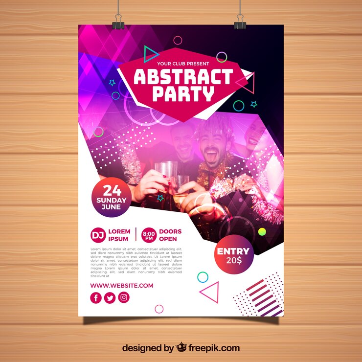 Vector gratuito plantilla abstracta de póster de fiesta con formas geométricas