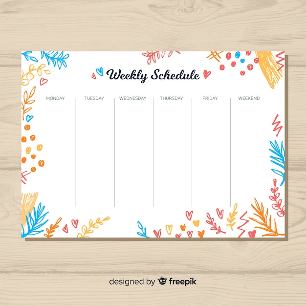 Plantilla adorable de horario semanal con estilo floral